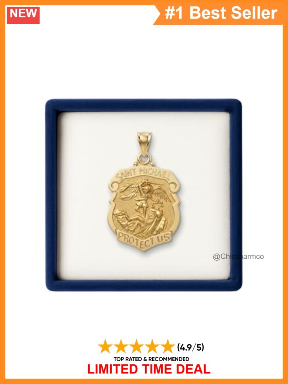 14K Yellow Gold Saint Michael Pendant 1.25in Religious Necklace